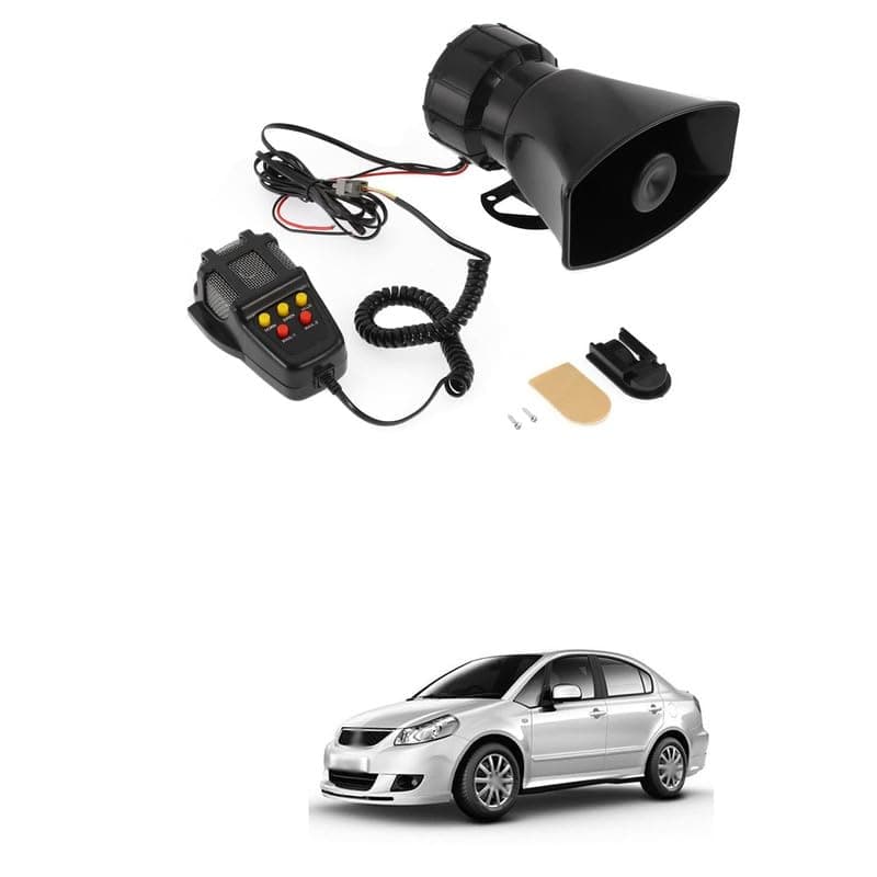 LOVMOTO Universal Alarm Horn Siren PA Speaker Mic System,100w 12v 5 Sound Loud Car Alarm Horn Police Car Siren Horn Speaker System Emergency Amplifier Alarm Kit Horn Combatable with SX-4