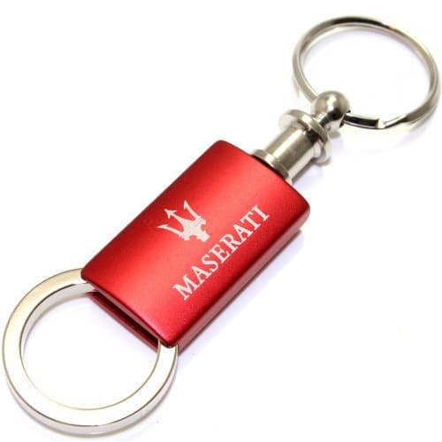 Au-tomotive Gold Maserati Red Logo Metal Aluminum Valet Pull Apart Key Chain Ring Fob