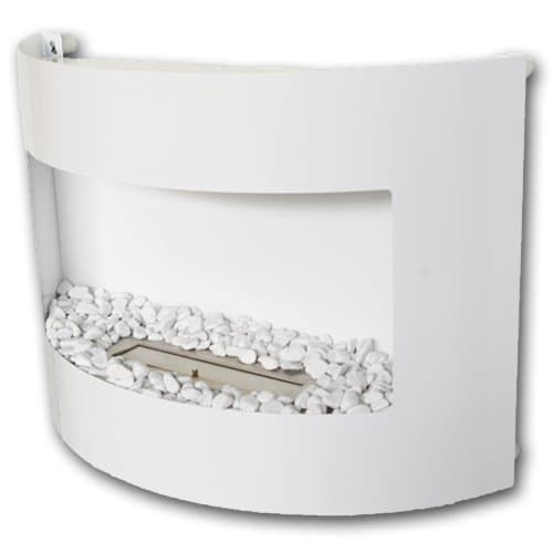 Bio Ethanol Fireplace RIVIERA DELUXE Wall Fire Place + Stainless Steel Burner + decorative stones (White)