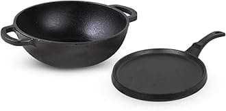 The Indus Valley Pre-Seasoned Cast Iron Cookware Set | Kadai (25.4 Cm/2.3L) + Tawa (25.5 Cm) | Kitchen Cooking Combo Pots And Pans Set Of 2Pcs | Naturally Nonstick - Black