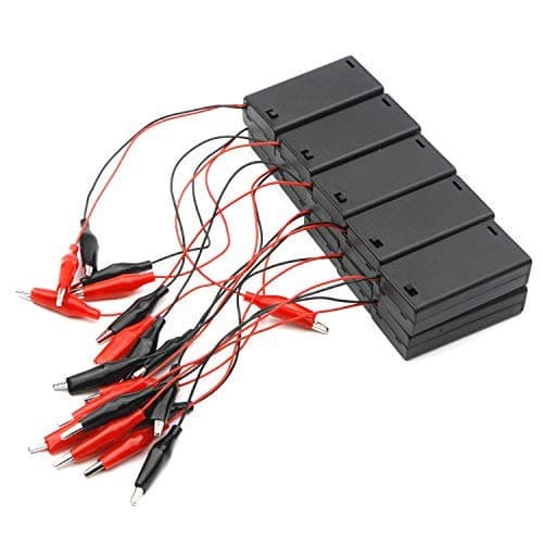 3V Battery Holder Storage Case Box 2 x 1.5V AA Batteries Wired ON/Off Switch Alligator Clip Pack of 10