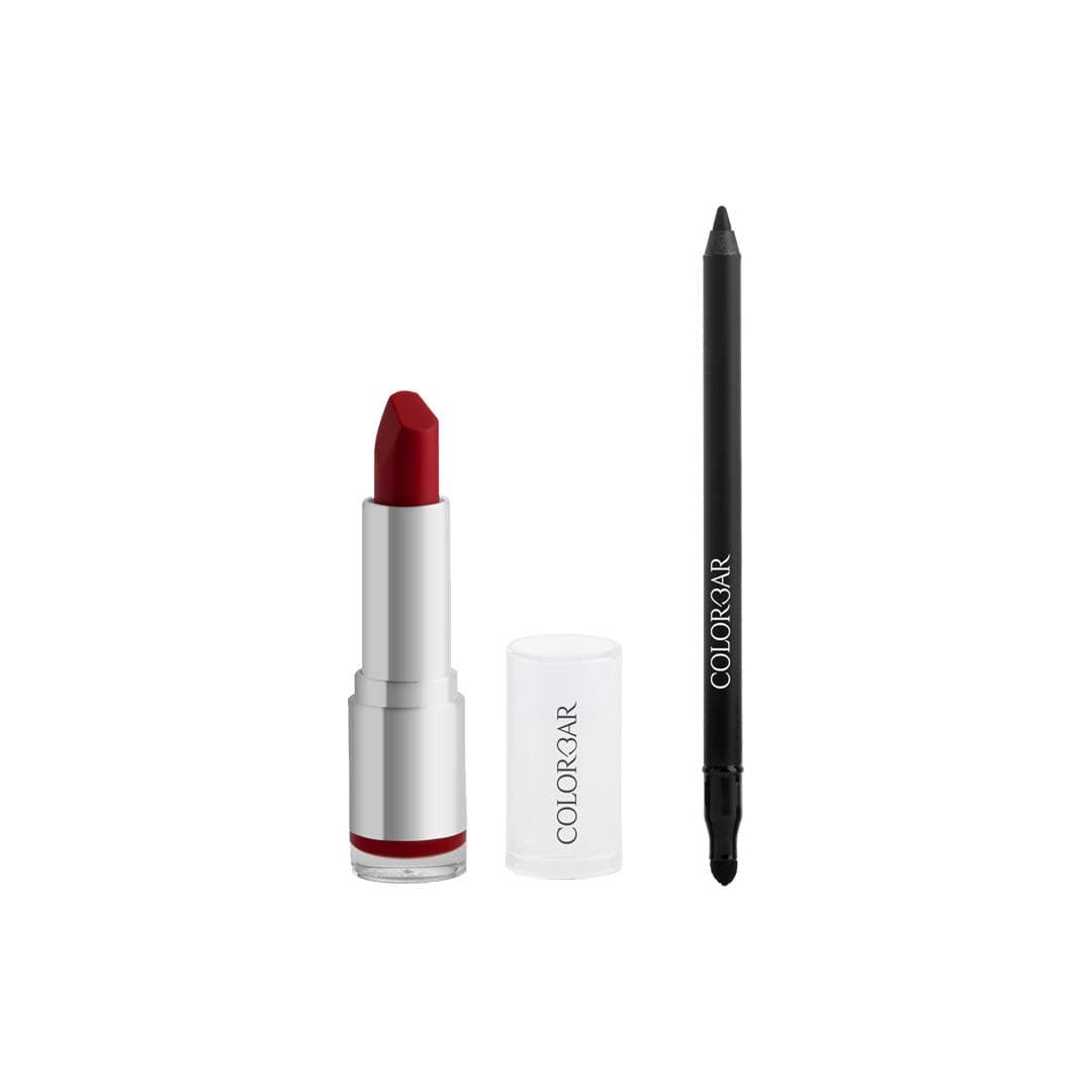 Colorbar Velvet Matte Lipstick, Hot Hot Hot, 4.2g And Colorbar Just Smoky Kajal, Just Black, 1.2g