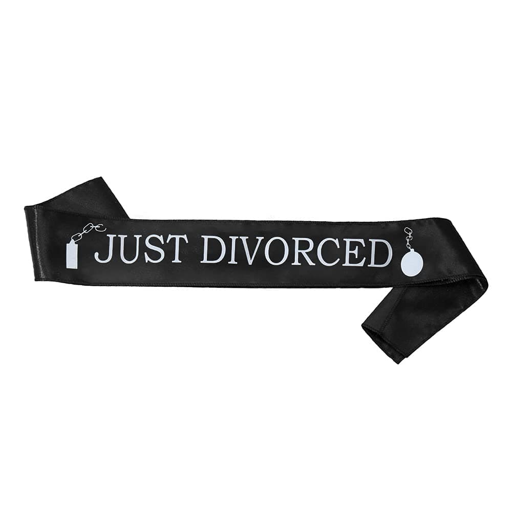 Divorce Party Sash - "Just Divorced" Black with White Lettering | Funny Divorcee Divorced Gifts for Women, Happy Divorce Party Decorations | Favors Gifts Decoration Supplies Set Decor Queen