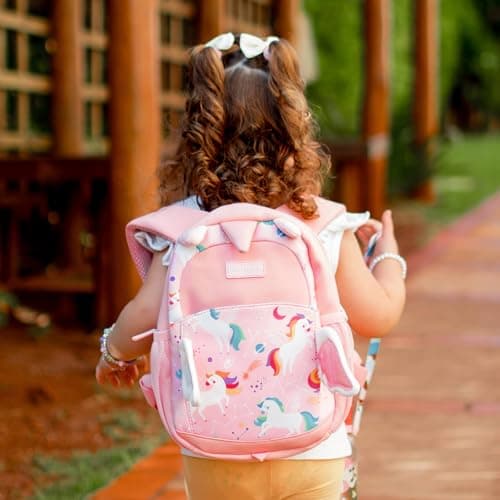 mommore Toddler Backpack for Girls and Boys Neoprene Bookbag with Leash 3D Cartoon Preschool Backpacks, Unicorn