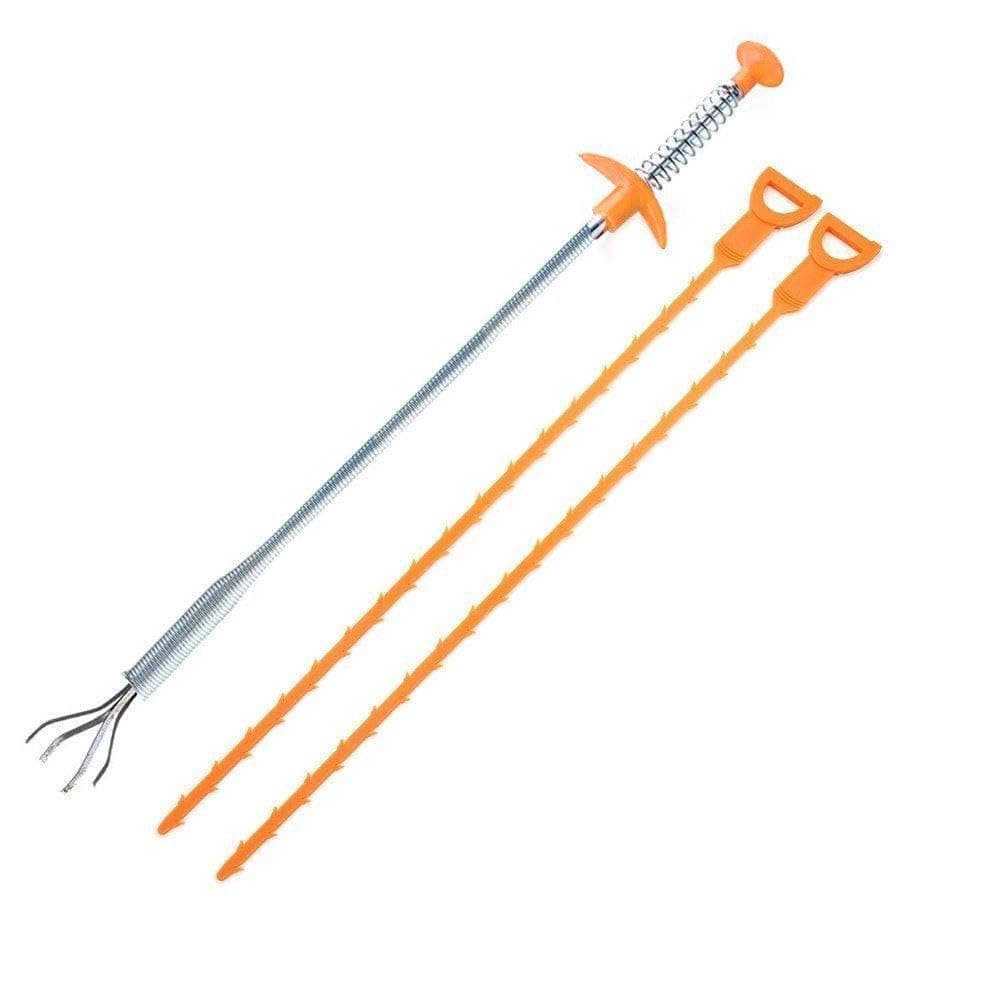 Drian Clog Remover , Junan Snack Drain Clog Cleaning tool (2 Pack Yellow +1Pack Drain Relief Tool)