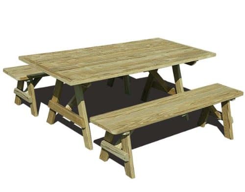 Picnic Table Traditional Style with 2 Wooden Benches, 5 Foot Treated Pine Wood, Outdoor Dining Set