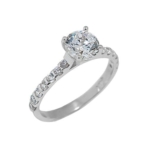 Fine 10k White Gold 1.8mm Band CZ Engagement Ring