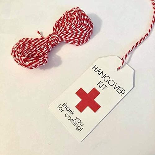 Set of 25"Hangover Kit" tags with 25 feet of string