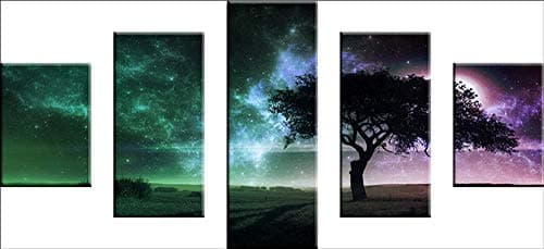 5D DIY Diamond Painting Kits,5Sets of Splicing Full Drill Cube Round Rhinestone Embroidery Cross Stitch Picture for Wall Decorations(Moon Night Tree,32"X16"/80cmX40cm)
