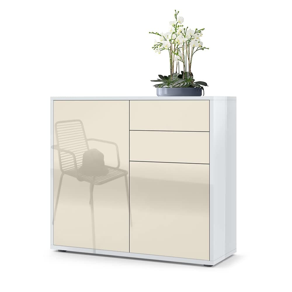 Vladon Ben Sideboard, Cabinet with 2 Doors and 2 Drawers, White High Gloss/Cream High Gloss (79 x 74 x 36 cm)