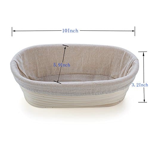 Banneton Proofing Basket 10" Oval Banneton Brotform for Bread and Dough [Free Brush] Proofing Rising Rattan Bowl (750g Dough)+ Free Liner