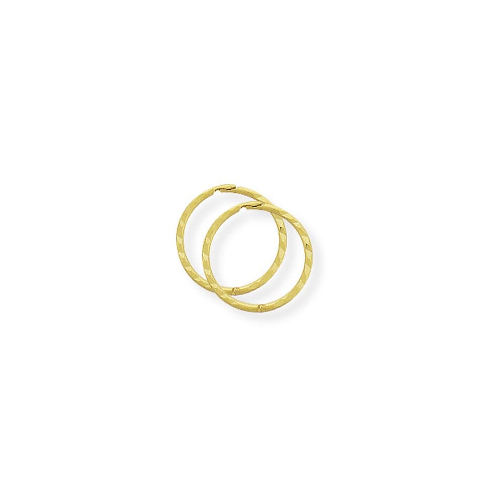 Jewelco London9ct Yellow Gold 1mm Thin Diamond-cut Hinged Sleeper Hoop Earrings - 12mm
