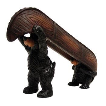 Bear with Baby Kid Cub Carrying a Canoe, Nautical Collectible Figure Statue, 9-inch