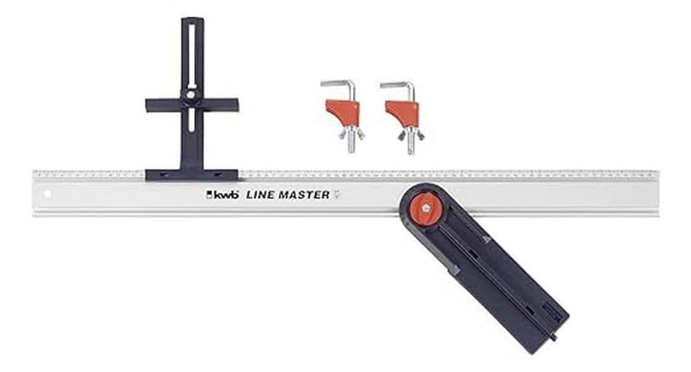 KWB LINE-MASTER PRECISION RULER 800mm - ADVANTAGE SET WITH GUIDE RAIL, SAW GUIDE, ANGLE STOP, AND 2 CLAMPING CLAMPS FOR WOODWORKING, CRAFTS, AND METALWORK