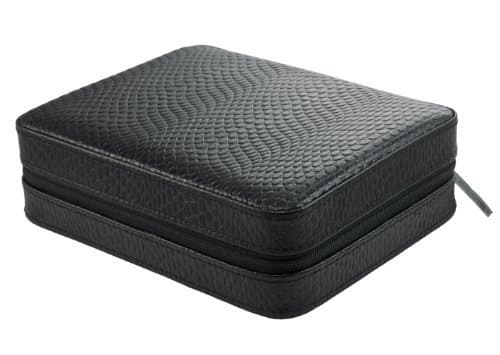 4 Watch Travel Case Leather Black Snakeskin Pattern