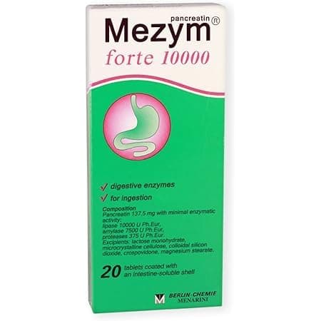 Grace nnvg Mezym Forte 10000, 20 Tablets (Dietary Supplement, Pancreatin Enzymes for Digestion Support)