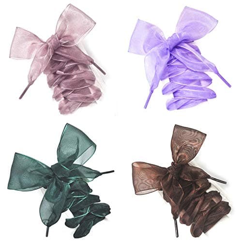 Shoe Laces, 4 Pairs Soft Casual Flat Satin Ribbon Shoelaces for Women Girls Sneaker Shoestrings 4CM Wide