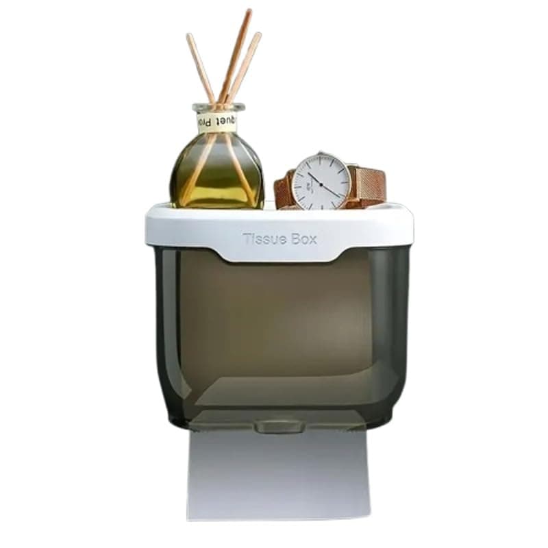 LaxLane 1pc Wall-Mounted Toilet Paper Holder with Tissue Dispenser and Storage Shelf - Multifunctional Bathroom Paper Roll Holder, Plastic Material, Adhesive Installation, Space-Saving Design for Home