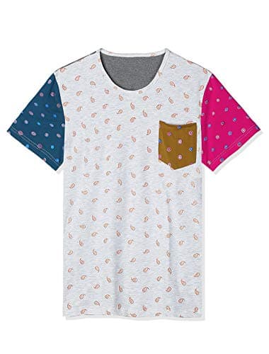 uxcell Men's Summer Tee Shirts Short Sleeve Color Block Paisleys Printed Pocket Tee T Shirts Light Gray 36 Apparel