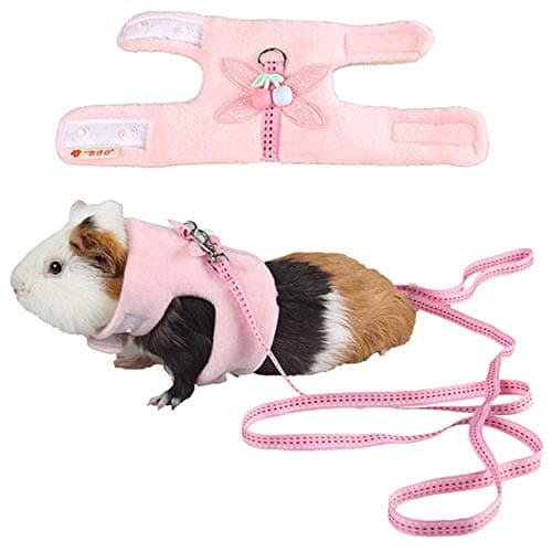 ANIACGuinea pig Harness and leash Set Soft fleece Small Animals Working Harness Comfort Hamster Vest Small Pet Warm Clothes for Rats Ferret Gerbil Sugar Glider Chinchilla(Small, Pink)