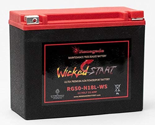 Renegade Wicked Start UTV Battery; Fits Can-AM Spyder F3, Spyder RT, Spyder GS, Spyder RS, Spyder ST; RG50-N18L-WS; 500+ Cold Cranking Amps