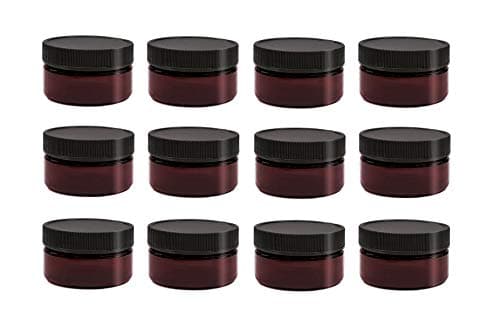 ljdeals 2oz Amber PET Plastic Jars with Lids, Low Profile, Heavy Wall, Refillable Empty Round Containers, Pack of 12, BPA Free, Made in USA