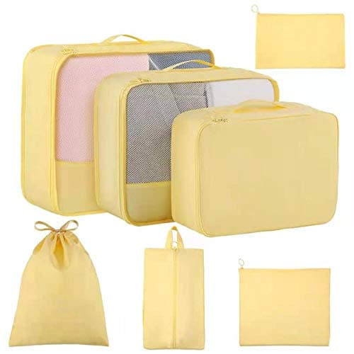 TuTuShopPacking Cubes for Travel 7 Set, Luggage Packing Organizers with Shoe Bag and Toiletry Bag (Yellow)