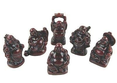 Set Of 6 Small Buddha / Buddhas Dark Red / Burgundy