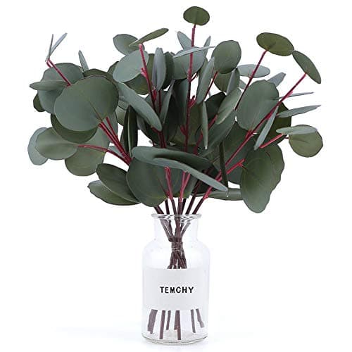 TEMCHY Artificial Eucalyptus Round Leaves Floral Real Touch Faux Greenery Stems Fake Dollar Eucalyptus Shrubs Plants for Wedding Bouquet Farmhouse Home Garden Party Decor(4 Pack)
