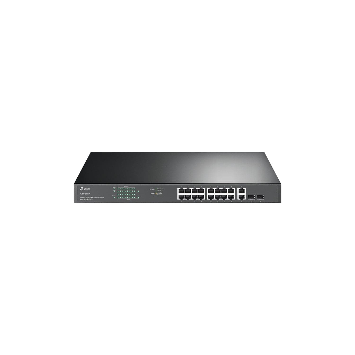 TL-SG1218MP 16 Port Gigabit PoE Switch 16 PoE+ Ports @250W, w/ 2 Uplink Gigabit Ports + 2 Combo SFP Slots Plug & Play Sturdy Metal Rack-mountable
