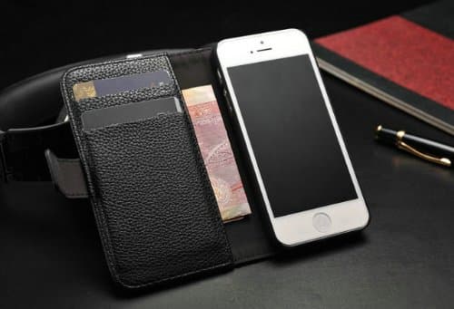 CaseMore Leather Wallet Case for iPhone 5S with Stand