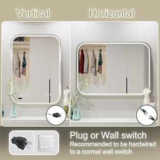 JSneijder 20x28 Inch Silver Frame LED Bathroom Mirror with Lights, Adjustable 3000K/4500K/6000K, Wall Mounted Lighted Bathroom Vanity Mirrors, Anti-Fog, Dimmable, Memory Funtiom, Horizontal/Vertical