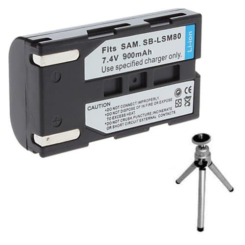Replacement Battery for Specific Digital Camera and Camcorder Models / Compatible with Samsung SB-LSM80, SB-LSM160, SC: D351, D352, D353, D354, D355, D453, D455, VP: D351, D352I, D353I, D354, D355, D451, D453, D453I, D454, D455, D455I, D651, D653, D655 - Includes Mini Tripod with Expandable Legs