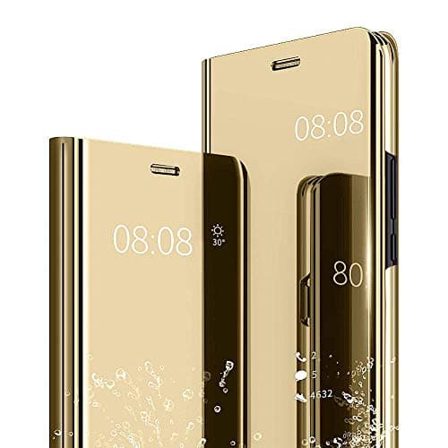 AIsoar Compatible/Replacement fit Galaxy S6 Edge Plus Case Cover Mirror Smart Clear View Window Flip Cover Slim Multi-Function Mirror Case S-View Stand flip Folio Full Body Protection Cover (Gold)