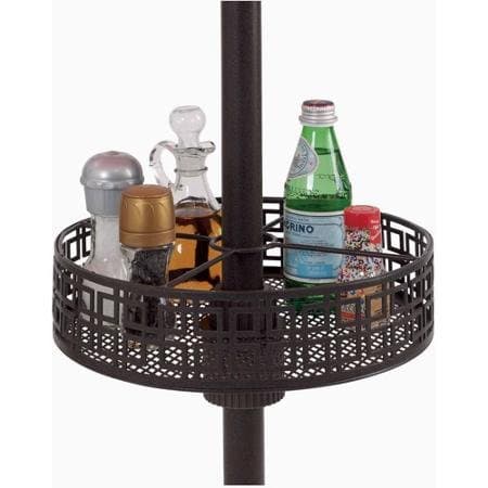 Round Patio Umbrella Basket Organizer Tray - Holds Condiments, Cell Phones, Napkins, Flatware and More