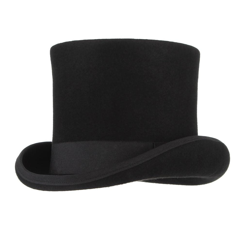 GEMVIE'GEMVIE Men 100% Wool Mad Hatter Satin Lined Black Top Hats 6.7'' High Topper Hat'