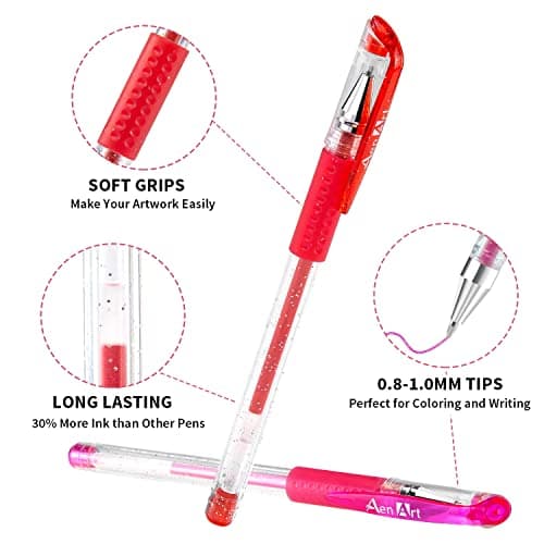 Aen Art Glitter Gel Pen-Set Of 100 Unique Colors Glitter Pens With Grip For Adult Colouring Books Bullet Journal Crafting Doodling Drawing|Multicolor