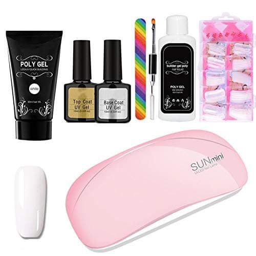 Poly Gel Kit With UV LED Lamp Nail Extension Builder Gel Full Cover Nail Tips,Brush, File, Polygel Colors Gel and Liquid Polygel Nail Builder Kit Tool for Nail Art 8 PC Luckine