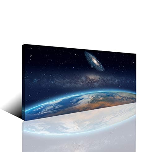 Cao Gen Decor Art-1 Panels Wall Art Prints Outer Space Milky Way Galaxy Canvas Painting Planet Earth Stretched and Framed Bedroom Living Room Large Artwork 24" x 48"