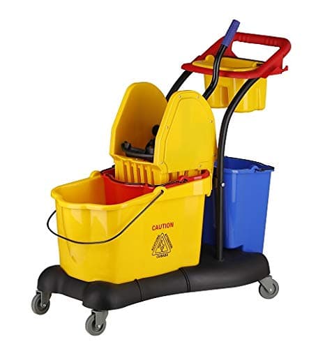 chiner – Cleaning Cart Complete Professional Compact. Professional Cleaning System with Press, Double Bucket Assistant, cestillo for Accessories, Bar and Transport Wheels.