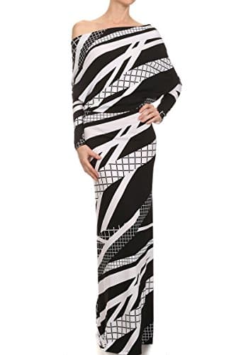MULTI WAY Reversible PLUNGING Convertible MAXI DRESS Off One Shoulder Halter (S, Whiteblack)