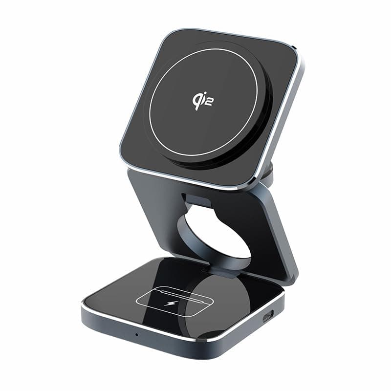 QI2 Certification Aluminum Alloy Three in one Suitable for Apple Magsafe Magnetic Wireless Charging and Folding Stand Suitable for iPhone 16 iphone15 pro max Ultra2 S9 AirPods Pro