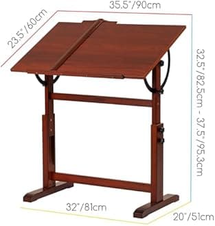 MEEDEN Vintage Wooden Drafting Table: 35.5" x 23.5'' Artist Drawing Table with Adjustable Height & Tilting Tabletop - Studio Painting Craft Desk for Writing Reading Sketching