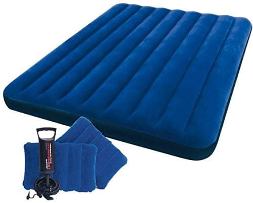 jilani Vinyl Classic Downy Airbed Set With 2 Pillows And Manual Hand Pump, Queen Size 80"X60"X8.75" (L X W X H), Queen (U.S. Standard), Blue