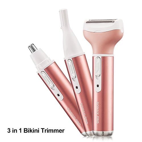 Bikini Trimmer, [Newest Version] 3 in 1 Electric Women Shaver/Lady Razor/Nose Hair Trimmer/Eyebrow Trimmer/Foil Shaver Rechargeable for Face Legs (Pink)