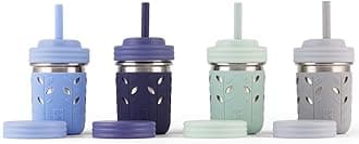 Elk and FriendsElk and Friends Stainless Steel Cups | 10 oz Mason Jar design | Kids & Toddler Cups with Silicone Sleeves & Straws with Stopper | Smoothie Cups