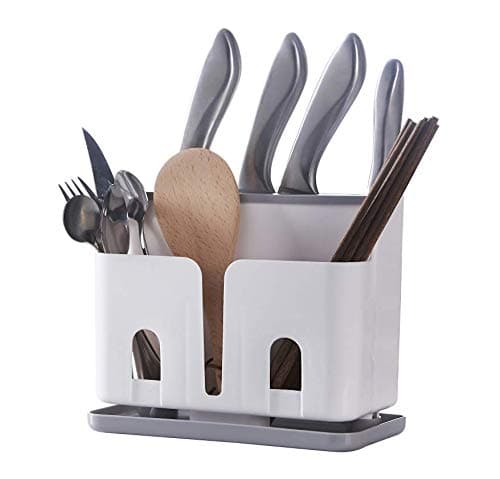 CY craft Silverware Caddy Utensil Holder and Knife Block Without Knives,Countertop Kitchen Utensil Organizer Flatware Caddy,Drying Rack Basket for Knives /Forks/Spoons/Chopsticks,Grey and White