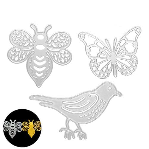 3Pcs Animal Dies Cut Cutting Die, Creatiee Bee Honeybee Metal Embossing Stencils Butterfly Stencil Template Mould Bird DIY Craft Scrapbooking for DIY Embossing Photo Album Decorative DIY Paper Cards