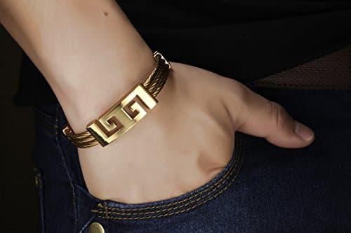 Fate Love Great Wall Pattern Mens 3-Strands Rope Titanium Steel Bracelets Gold Plated Finish