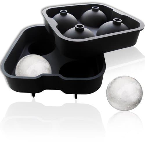 FuKiPro Funky Kitchen Products for 4 Ice Balls with 4.5 cm Diameter Ice Mould - Ice Ball Mold Ice Cube Mould Sphere Silicone Ice Maker - Black, Large